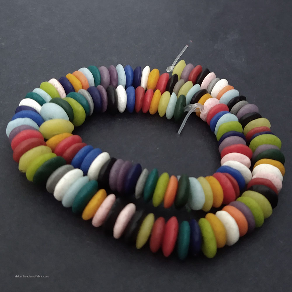 AFRICAN-BEADS-GHANA-KROBO-ETHNIC-RECYCLED-GLASS-DOUGHNUT-DISCS-10-TO-11-MM-MULTI-COLOURS-31