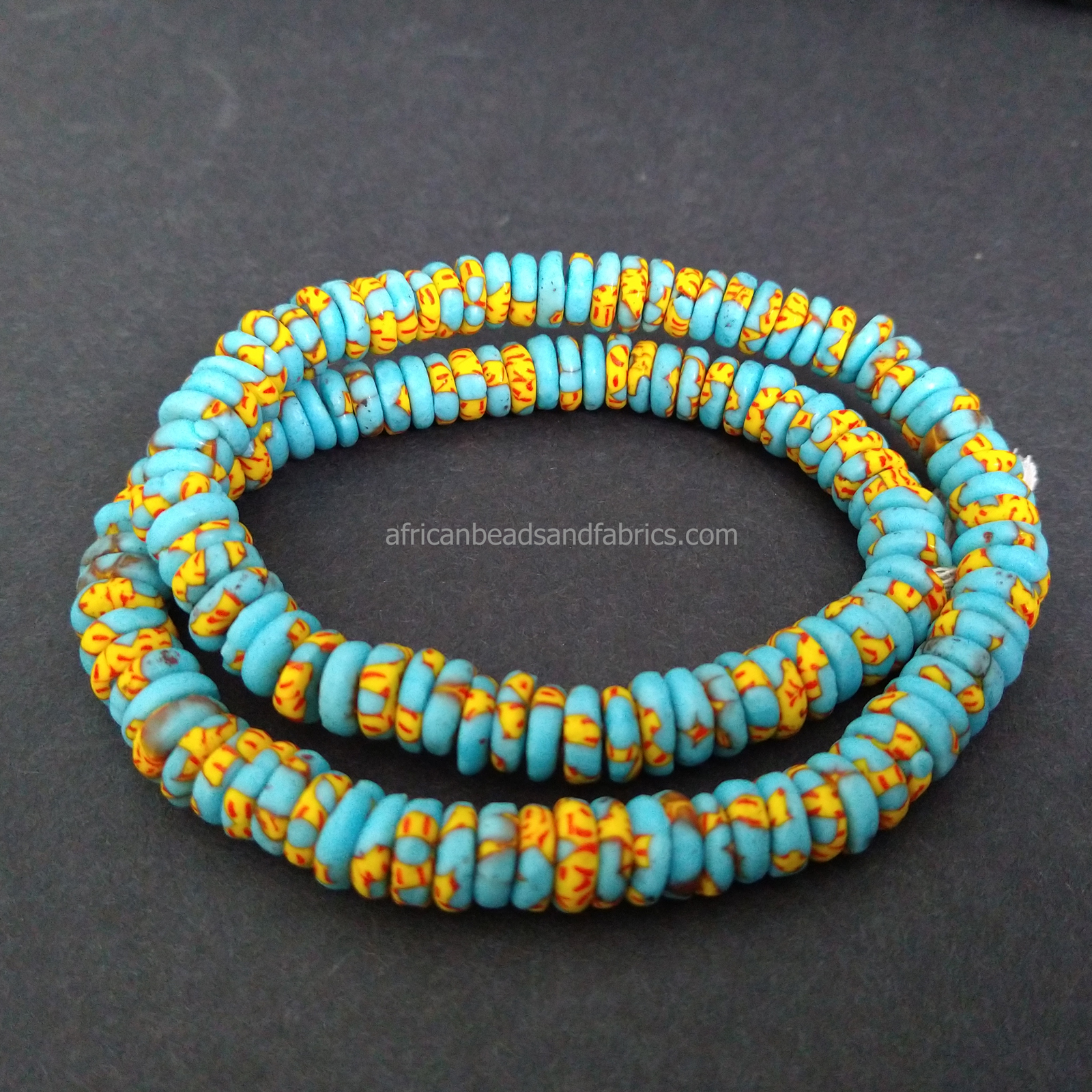 Afican-Disc-Beads-Ghana-Refashioned-Glass-Discs-10-to-11mm-turquoise-lemon