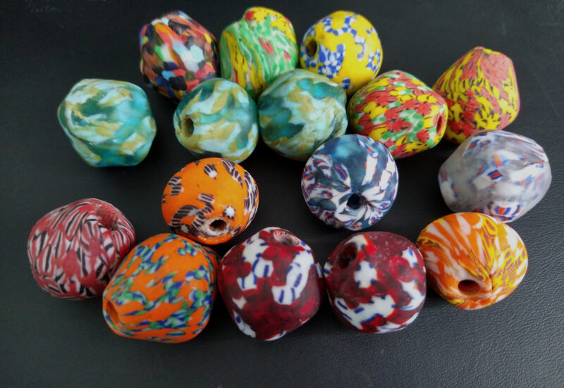 African-Beads-Bicone-Refashioned–Glass-Mixed-Lot