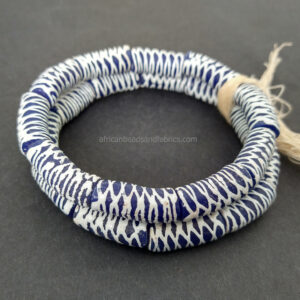 Afrcian-Beads-Recycled-Glass-Krobo-Ghana-Blue-White-25mm-Tubes