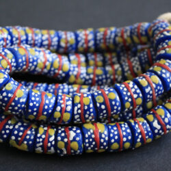 Chunky Blue African Glass Tube Beads, Ghana Handmade Craft