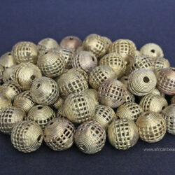Round African Brass Beads, Handmade 18-22mm Round, Square Mesh Design