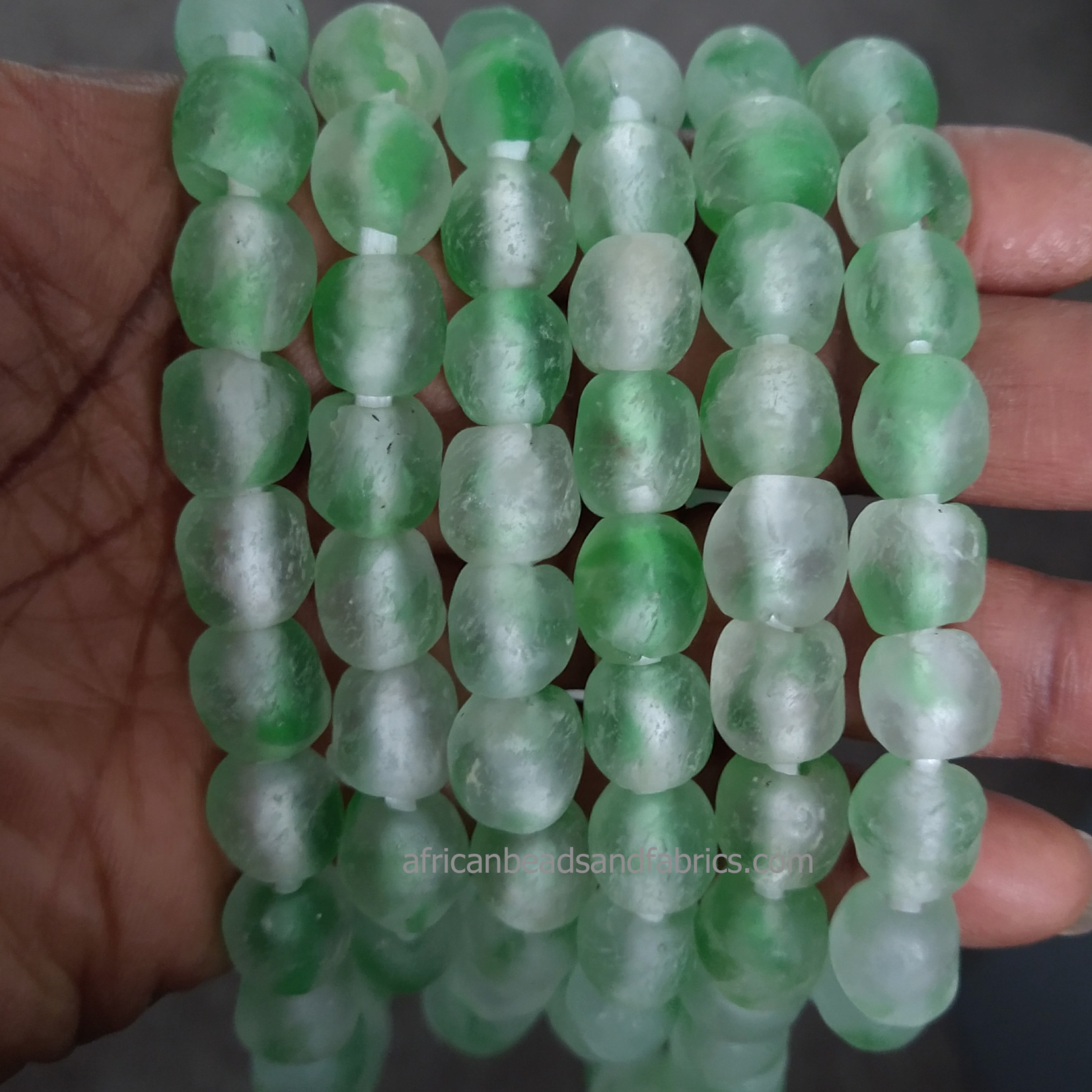 African-Beads-Blue-Ghana-Krobo-Recycled-Glass-12-to-13mm-mottled-green