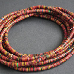 7mm African Vinyl Beads, Vulcanite Heishi Discs, Red/Black/Yellow Mix