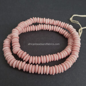 African-Beads-Ghana-Krobo-Ethnic-Recycled-Glass-Doughnut-Discs-10-to-11mm-pink