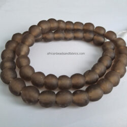 Round African Beads, Ghana Krobo Ethnic Recycled Glass, 12-13mm Handmade, Fawn - Full strand of 46