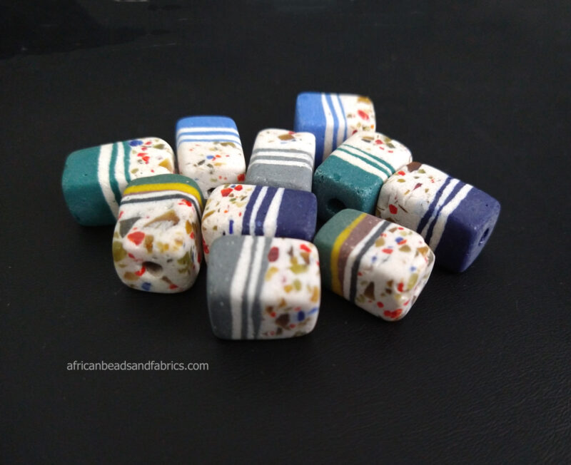 African-Beads-Ghana-Recycled-Glass-Cuboid-16-to18mm-Layers-mixed-lot-front-view