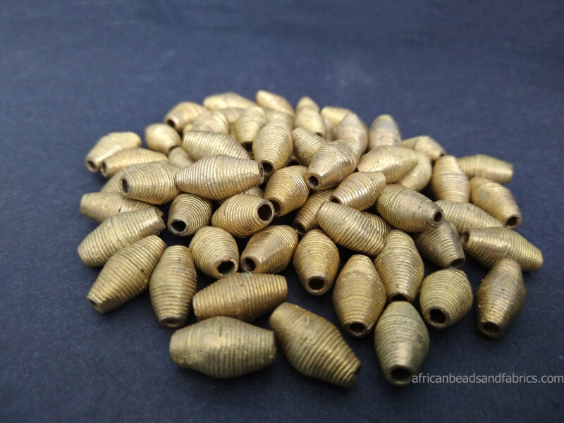 African-Beads-Ghana-Brass-Ethnic-Lost-Wax-Craft-bicone-stripes-20mm