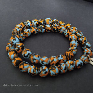 Afican-Beads-Ghana-Refashioned-Glass-Round-13-to-15mm-Orange-Turquoise Afican-Beads-Ghana-Refashioned-Glass-Round-13-to-15mm-Orange-Turquoise