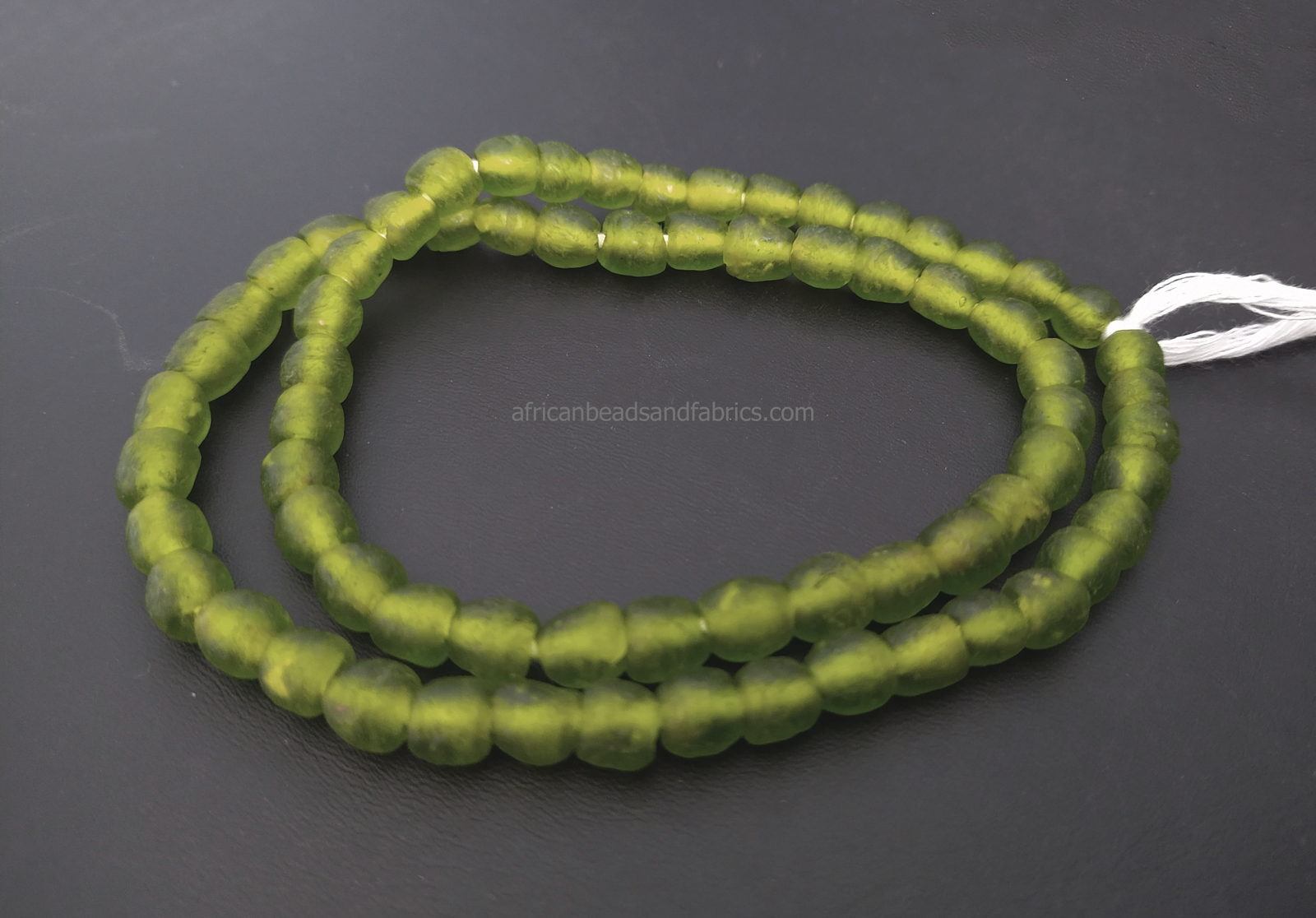African-Beads-Ethnic-Ghana-Krobo-Recycled-Glass-limey-green-7-to-8-mm