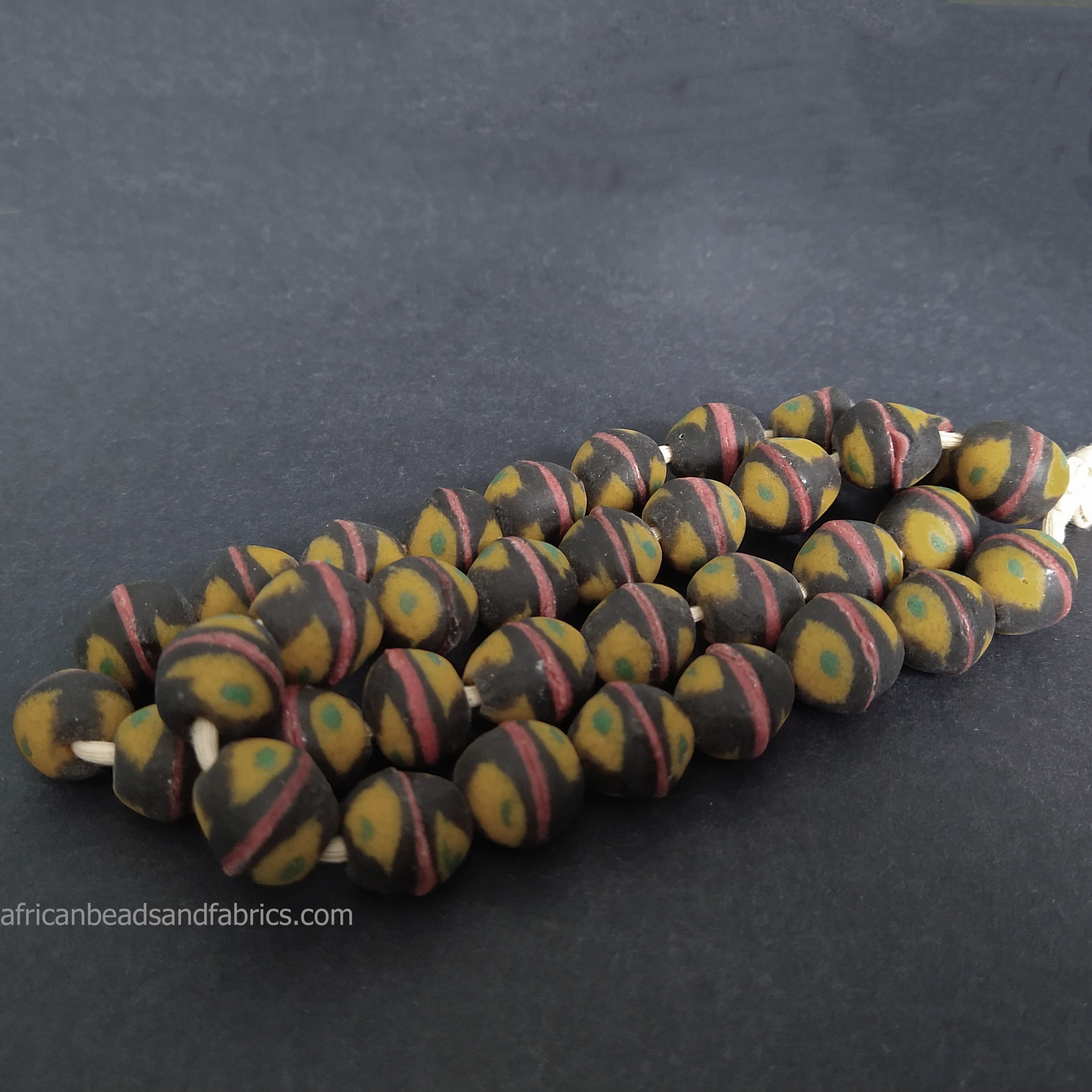 African-Beads-Ghana-Recycled-Glass-King-Beads-Grey-Gold