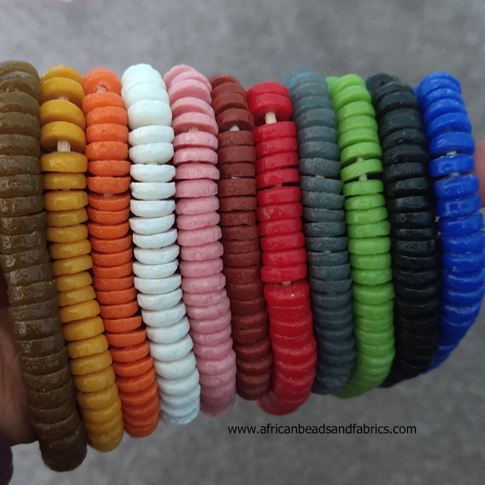 African-Beads-Krobo-Ghana-Recycled-Glass-Discs-10-to-11mm-all-colours