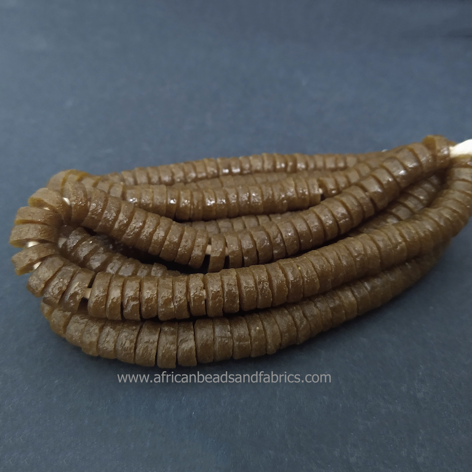 African-Beads-Krobo-Ghana-Recycled-Glass-Discs-10-to-11mm-mud-brown