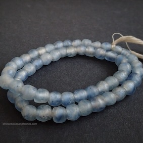 African Beads Krobo Recycled Glass Round Mottled Blue 9-10mm