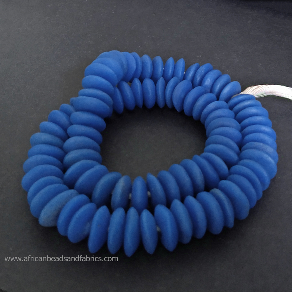 African-Beads-Ghana-Krobo-Ethnic-Recycled-Glass-Doughnut-Discs-20mm-blue