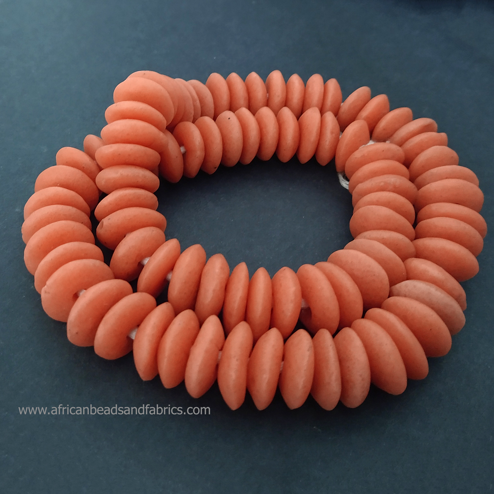 African-Beads-Ghana-Krobo-Ethnic-Recycled-Glass-Doughnut-Discs-20mm-orange