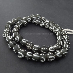 African-Beads-Ghana-Krobo-Recycled-Glass-12-mm-Adinkra-gye-Nyame-Grey-and-White