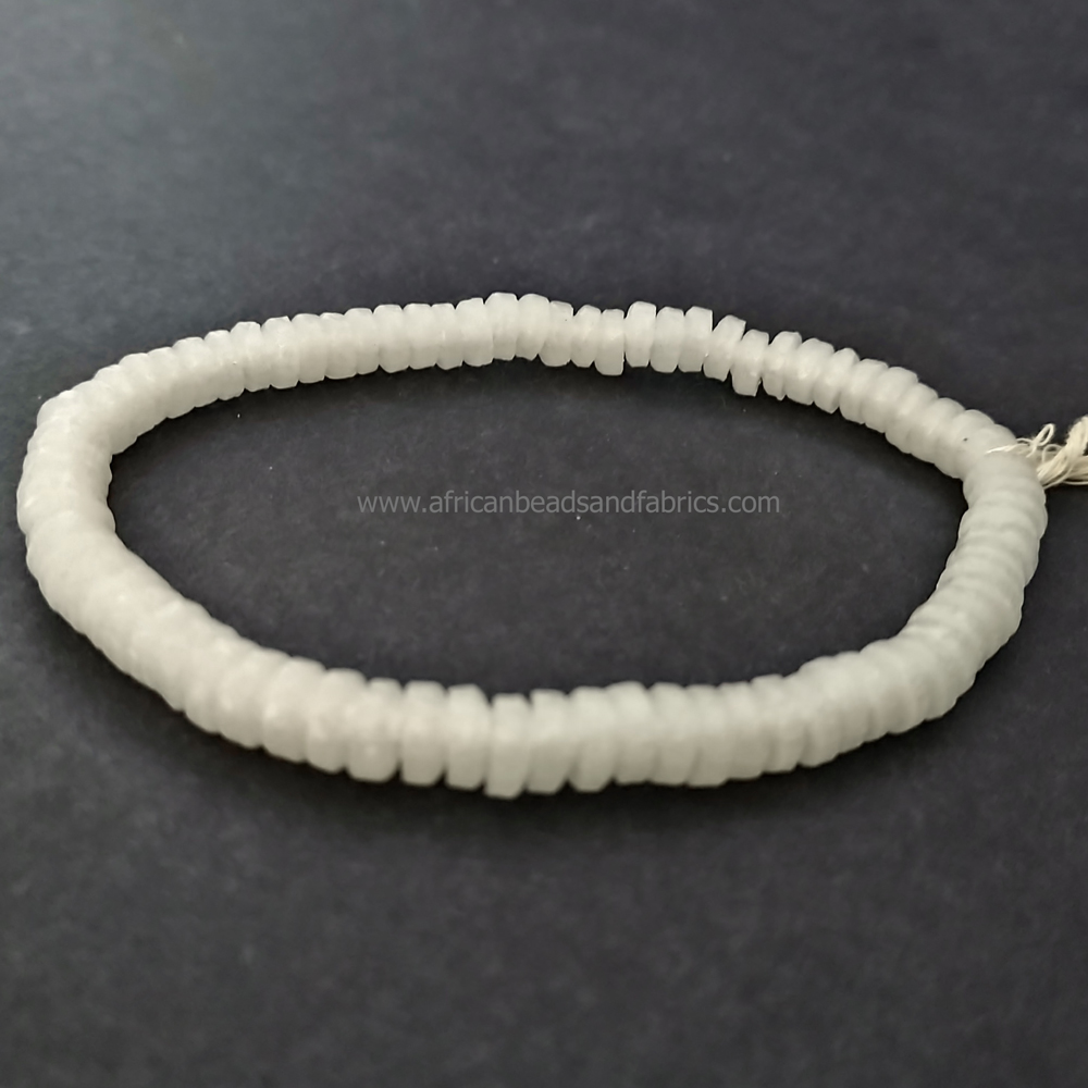 African-Disc-Beads,-Ghana-Krobo-Recycled-Glass,7-mm-Spacers,frosty-white-strand