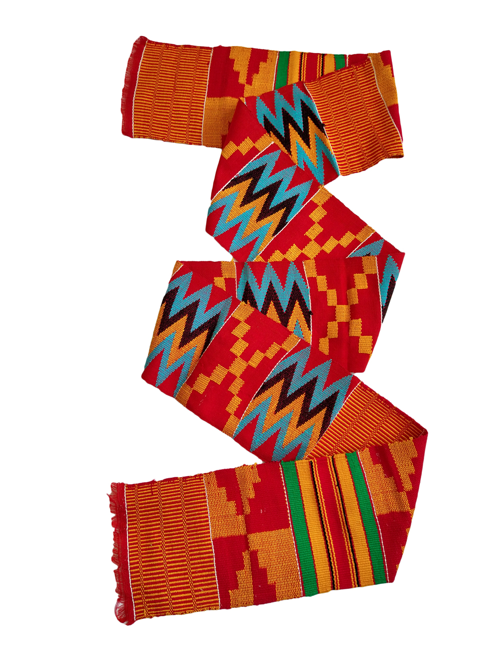 African-Ethnic-Kente-Cloth-Scarf-Stole-Sash-Red-Gold-Turquoise-2