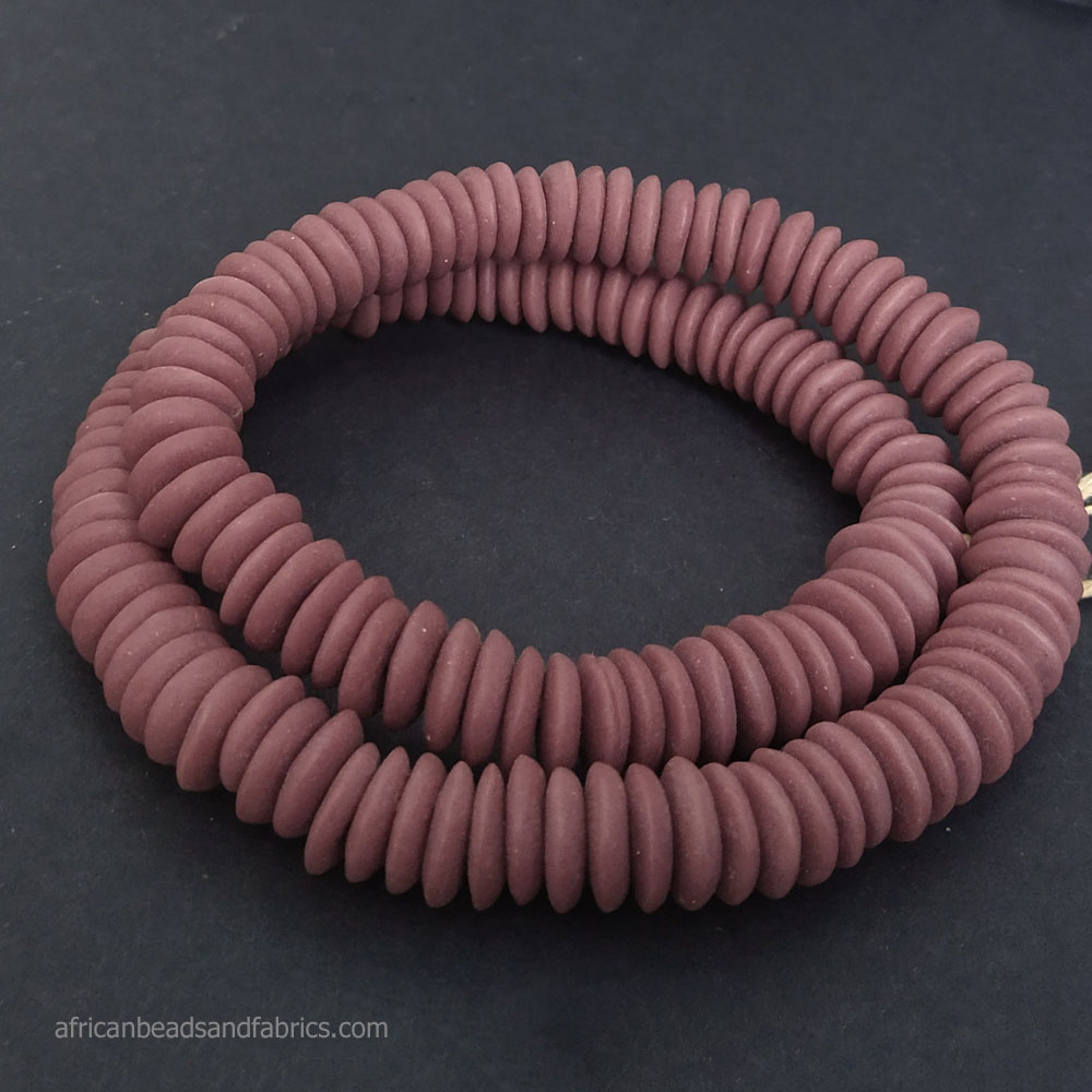 African-Beads-Ghana-Krobo-Ethnic-Recycled-Glass-Doughnut-Discs-13-to-14mm-dark-red