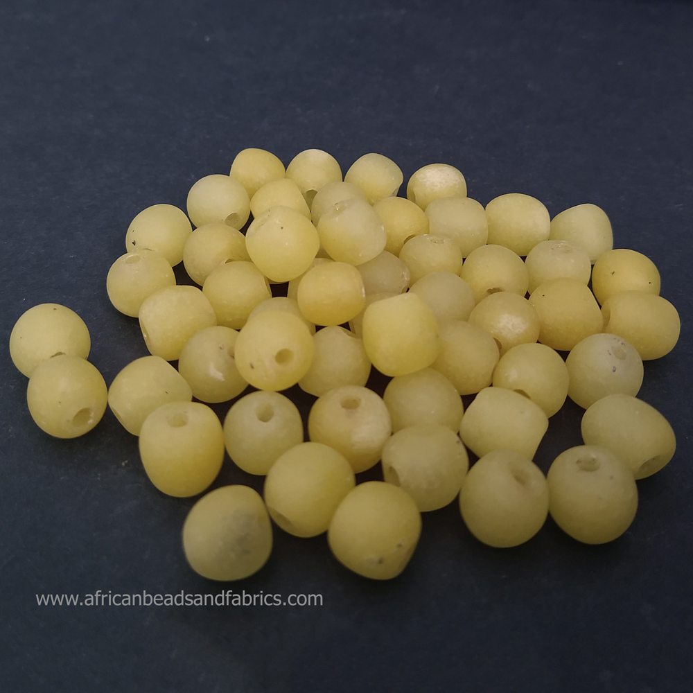 African-Beads-Recycled-Glass-Round-Krobo-Ghana-Opaque-pale-yellow-10-11mm