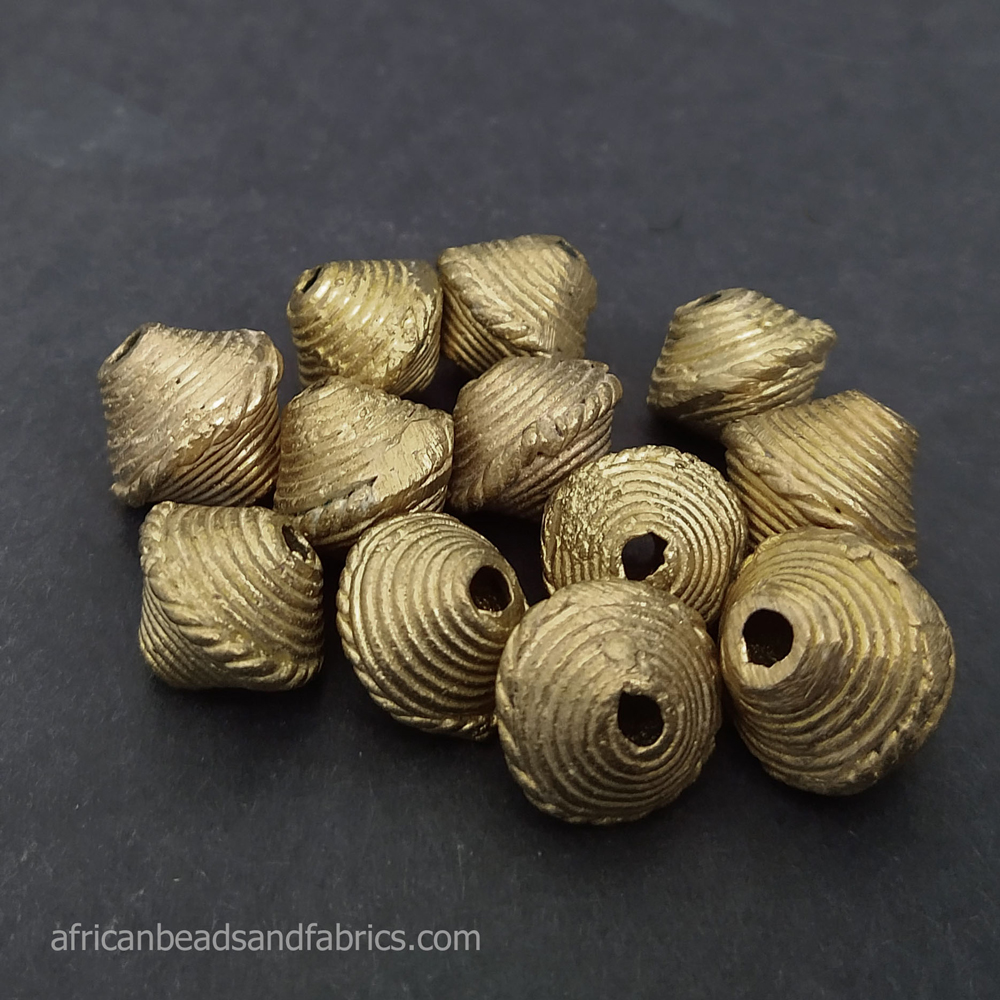 African-Brass-Metal-Beads-Large-Decorative-Bicones-Handmade-Lost-Wax