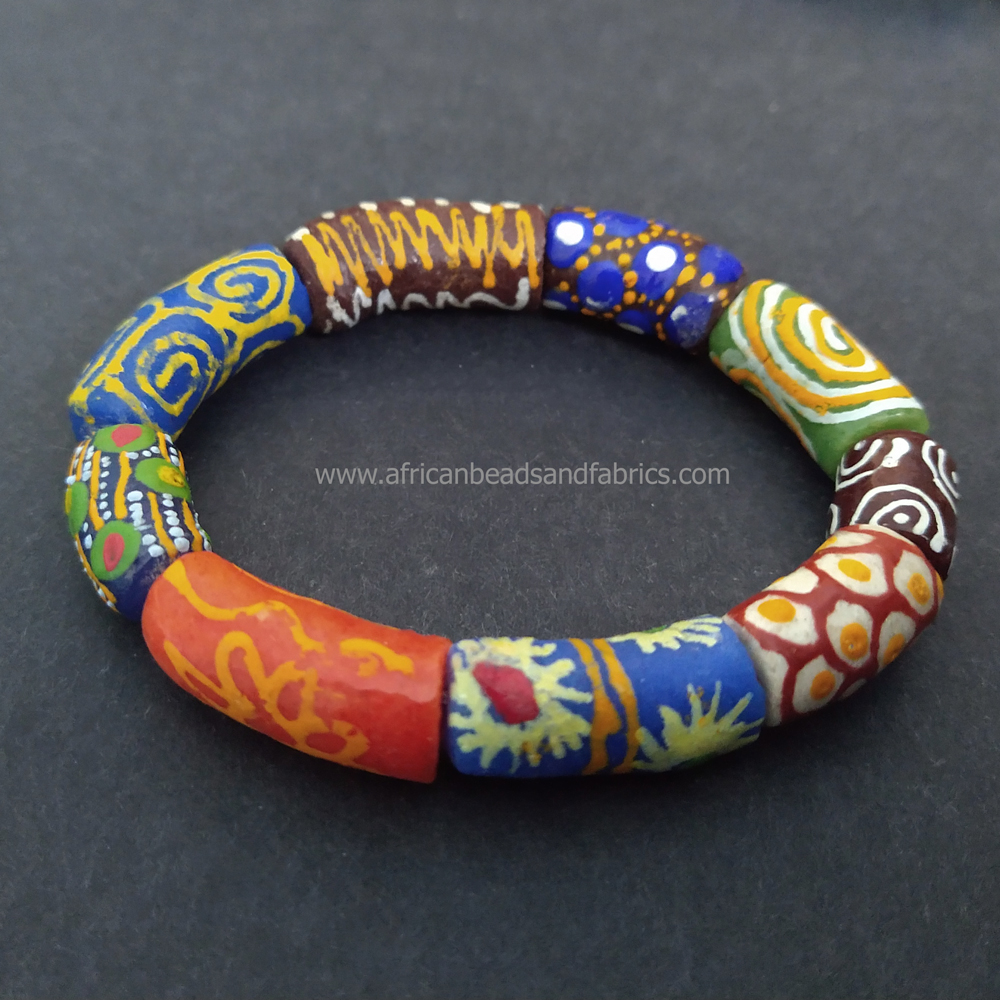 African-Stretchy-Bracelet-Ghana-Krobo-Recycled-glass-tubes-7-inches