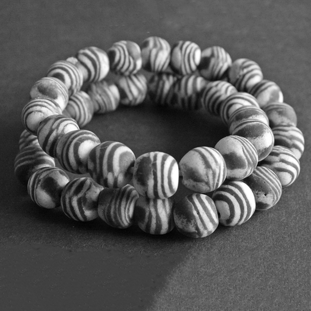 Large-African-Beads-Ghana-Krobo-Recycled-Glass-Charcoal-Grey-White-17–to18-mm