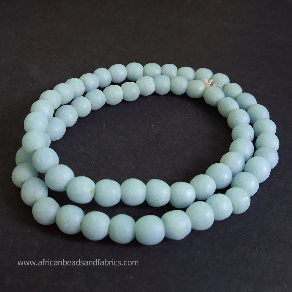African-Beads-Recycled-Glass-Round-Krobo-Ghana-Opaque-Pale-Blue-10mm