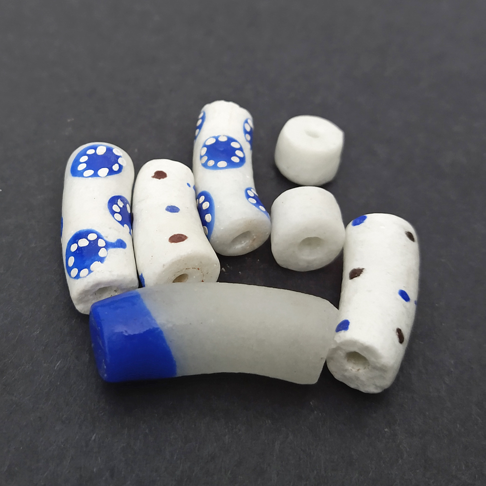African-beads-ghana-krobo-recycled-glass-mixed-tubes-white