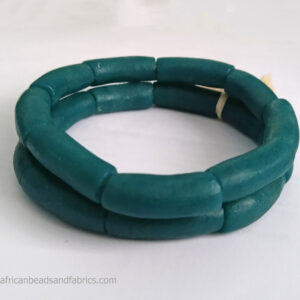 Afarican-Beads-Recycled-Glass-Ghana-Krobo-Tubes-28-to-30-mm-Teal