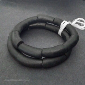 Black African Tube Beads Ghana Krobo Recycled Glass 28mm