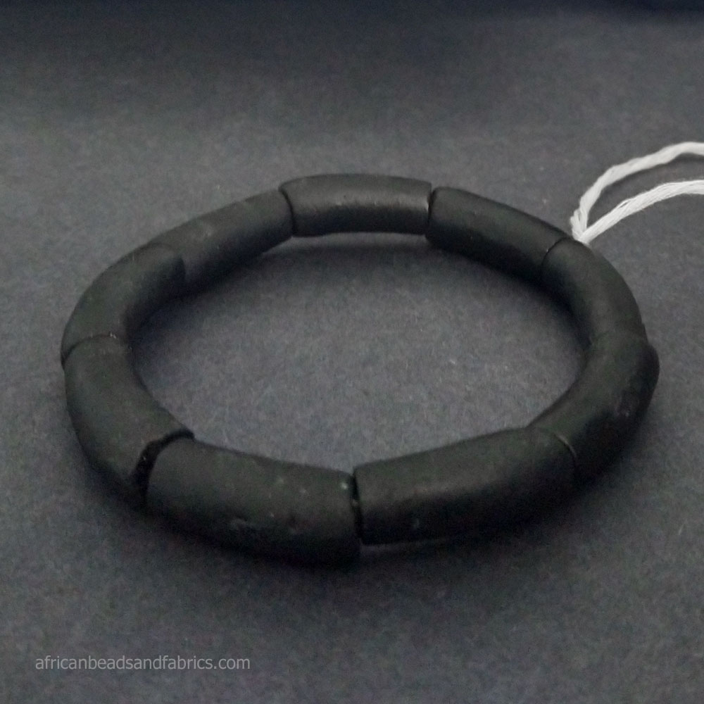 Black African Tube Beads Ghana Krobo Recycled Glass 28mm single