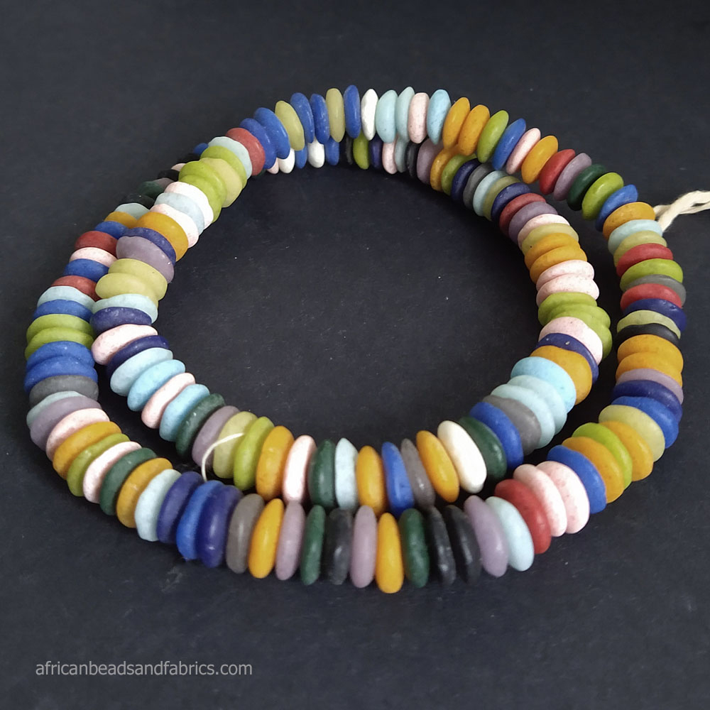African-Beads-Ghana-Krobo-Ethnic-Recycled-Glass-Doughnut-Discs-10–to11mm-mixed-lot
