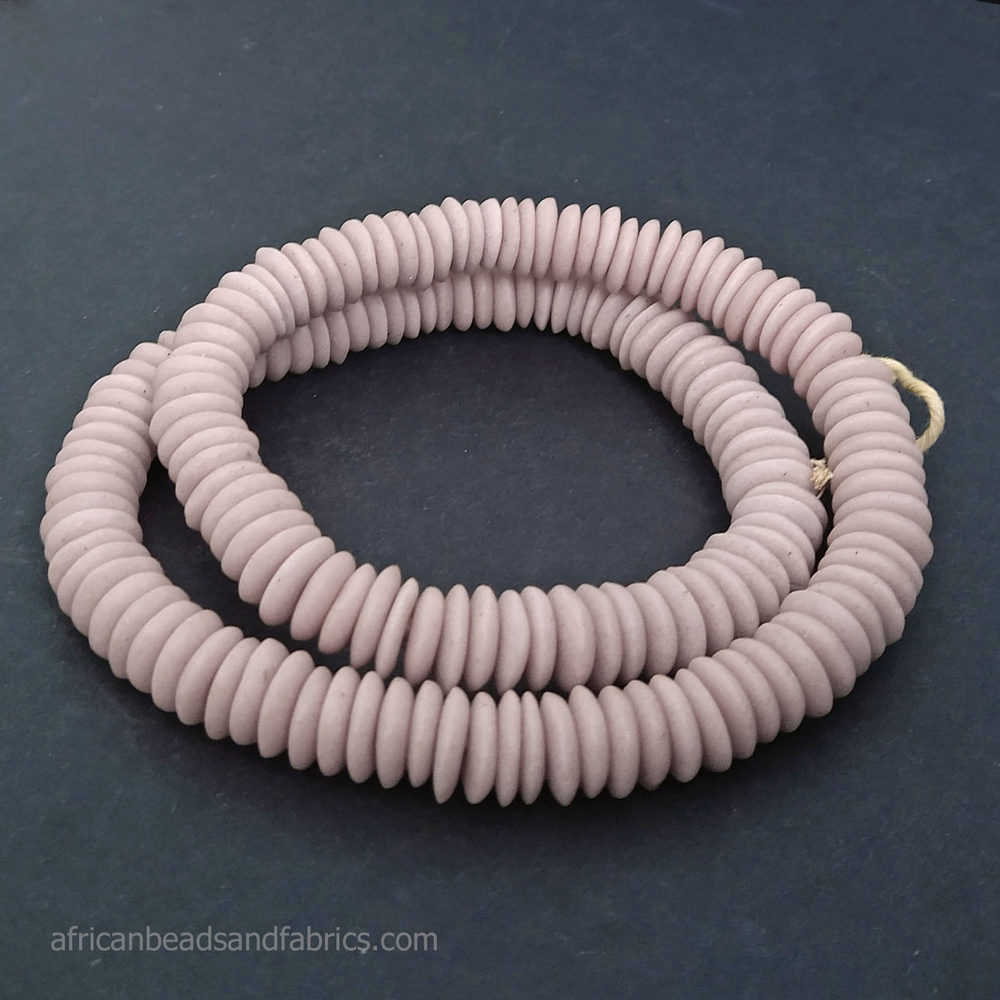 African-Beads-Ghana-Krobo-Ethnic-Recycled-Glass-Doughnut-Discs-13-to-14mm-pink