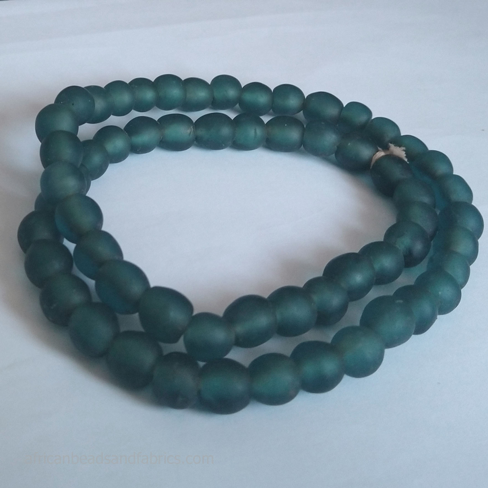 African-Beads-Ghana-KroboEthnic-Glass-Round-10-to-11mm-pale–petrol-blue