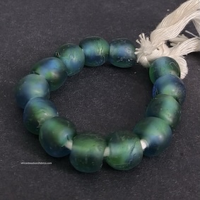 Large African Beads Handmade Recycled Glass Mottled Green/Blue 13-14mm