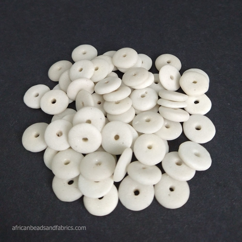 African-Beads-Ghana-Krobo-Ethnic-Recycled-Glass-Doughnut-Discs-13-mm-white