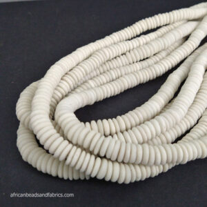 African-Beads-Ghana-Krobo-Ethnic-Recycled-Glass-Doughnut-Discs-White-10-to-11mm