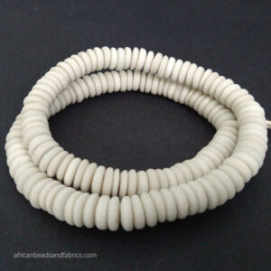 African-Beads-Ghana-Krobo-Ethnic-Recycled-Glass-Doughnut-Discs-White-13mm