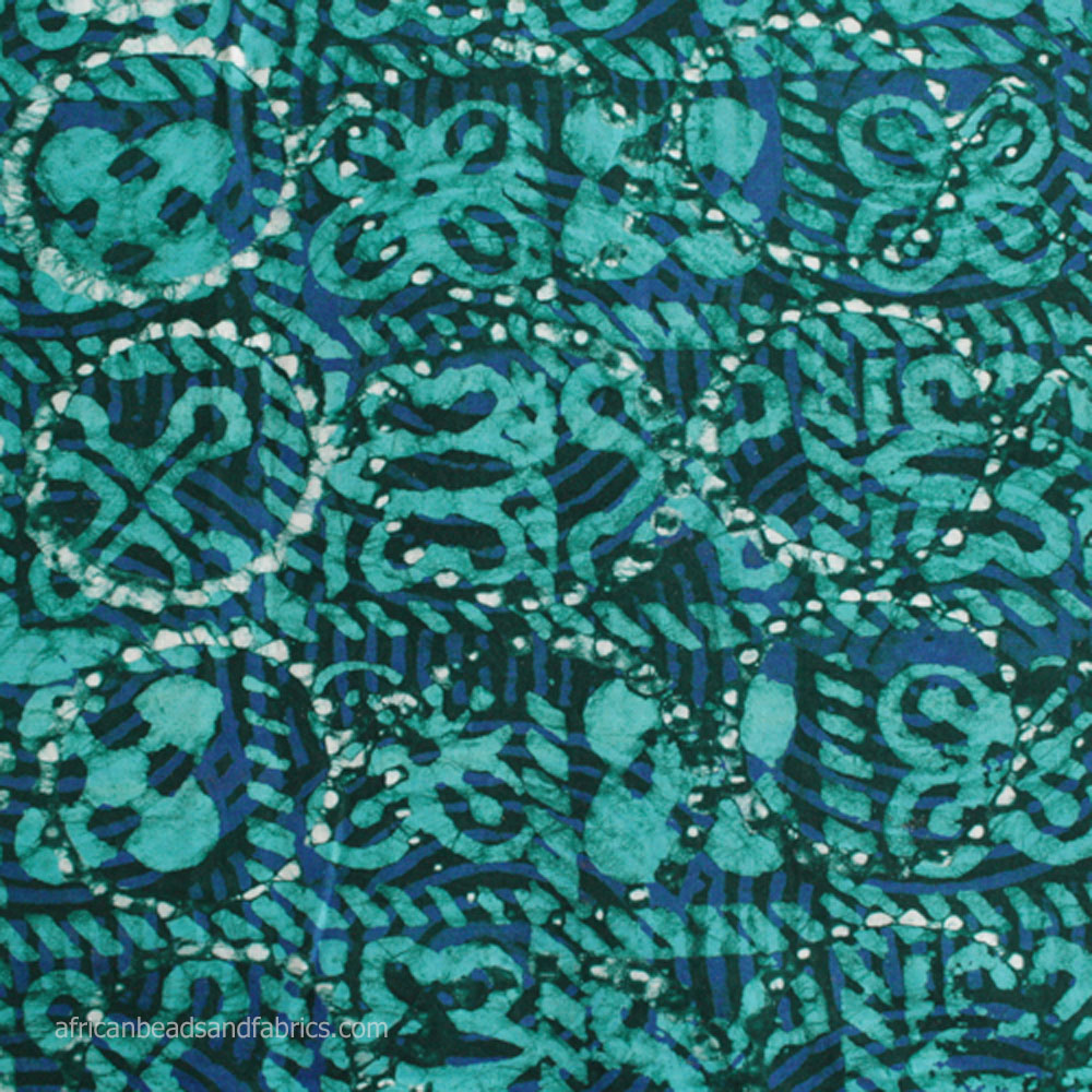 African Fabric Ghana Cotton Batik Adinkra Print Turquoise