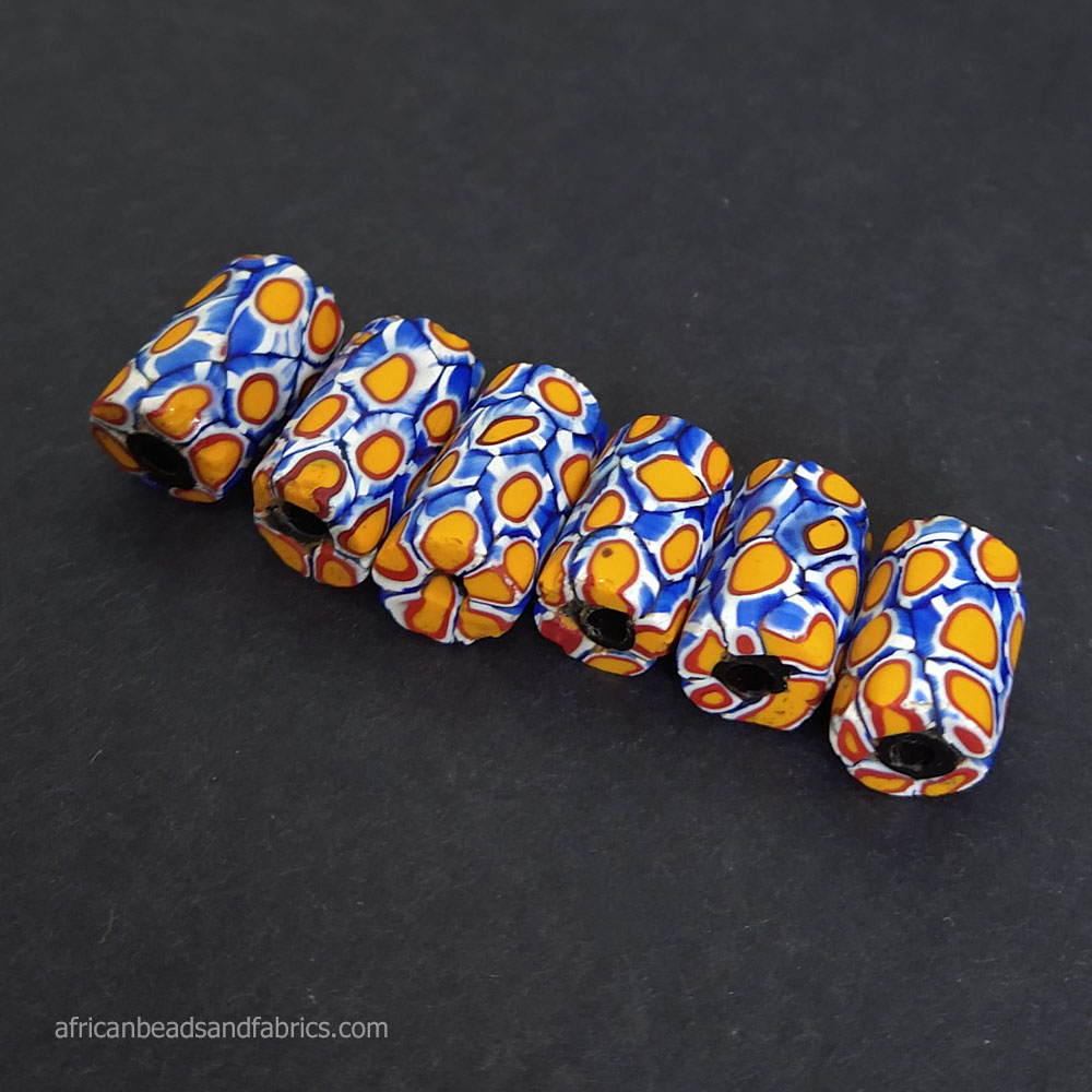 African-Trade-Beads-Venetian-Millefiori-Blue-Pack-of-6