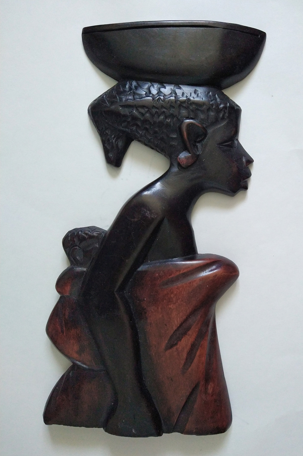 Wall-Plaque-Solid-Wood-African-Mum-and-Baby-Dark-Brown