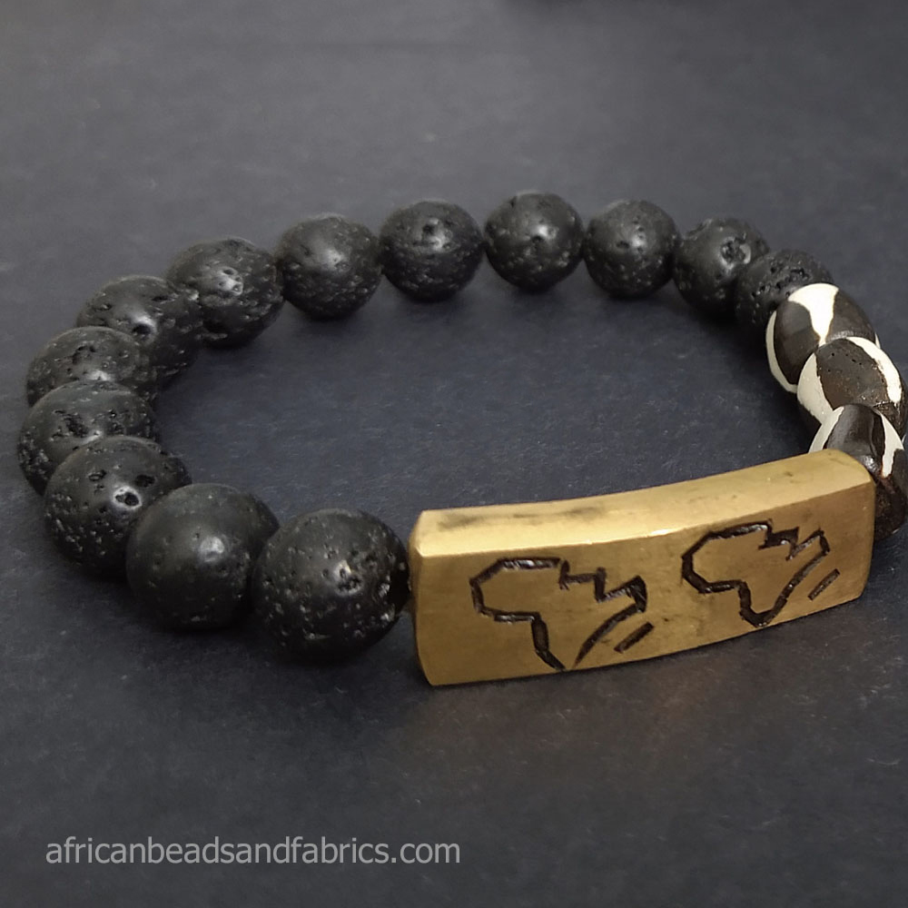 Mens-Bracelet-Lava-and-Bone-with-Africa-Brass