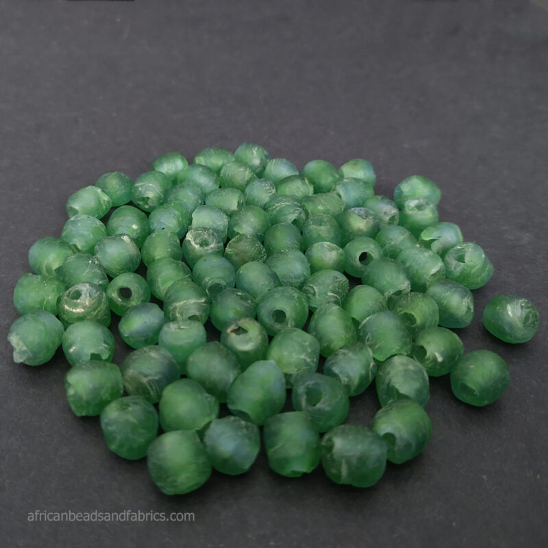 Round African Krobo Ghana Recycled Glass Beads 8-9mm Green/Blue