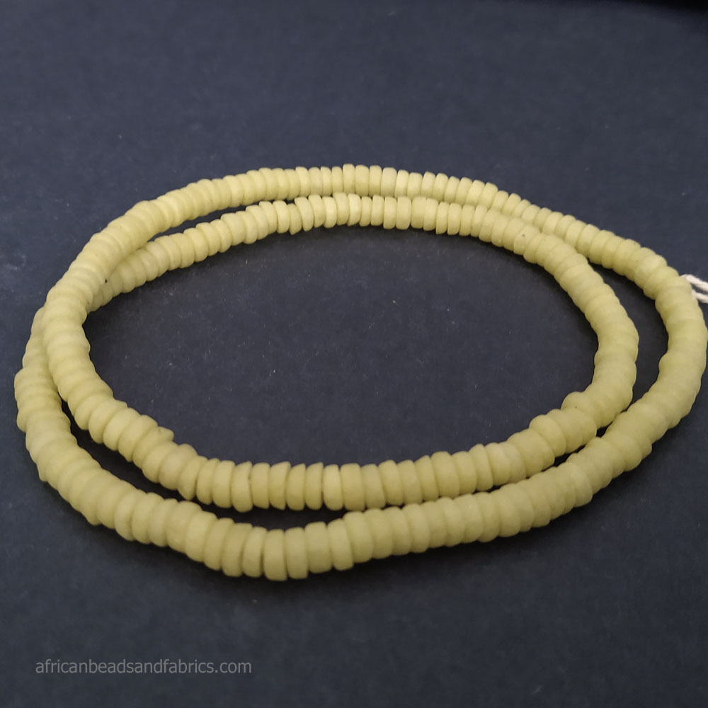 African-Beads-Krobo-Ghana-Recycled-Glass-Disc-Spacers-7mm-pale-yellow