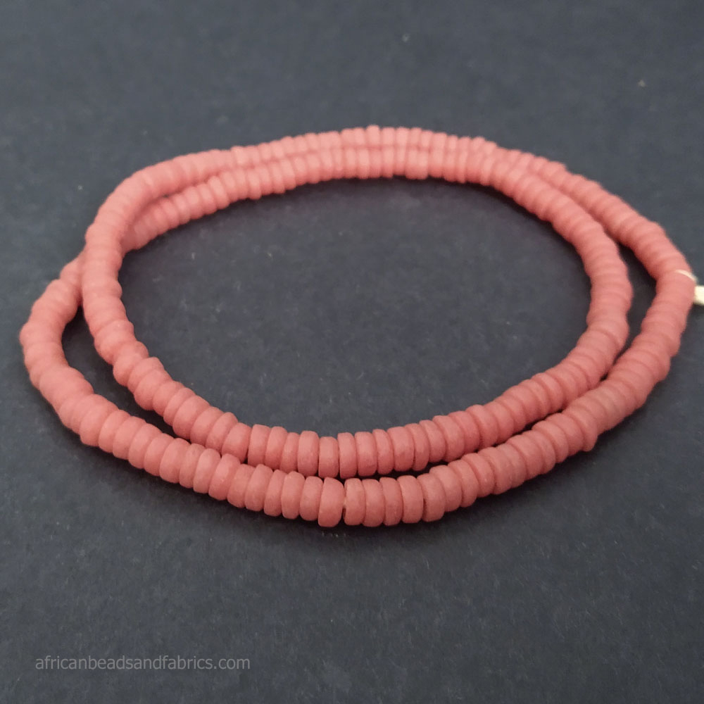 African-Beads-Krobo-Ghana-Recycled-Glass-Disc-Spacers-7mm-soft-red