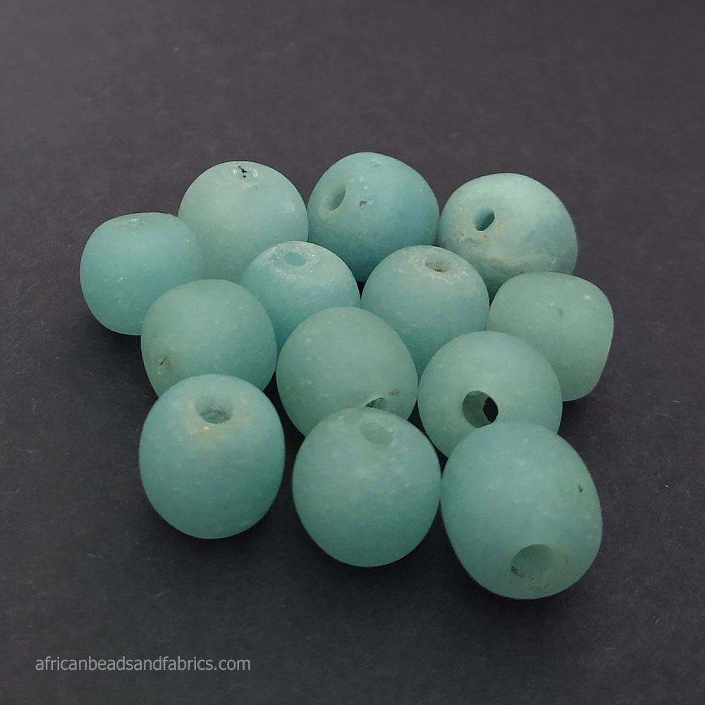 African Beads Krobo Recycled Glass Turquoise 14 to 17mm