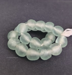 Large African Recycled Glass Beads Palest Aqua 13-14mm Round