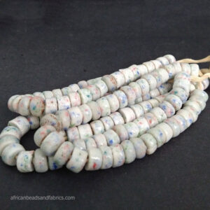 African Recycled Glass Beads Speckled White Tubes African Recycled Glass Beads Speckled White Tubes